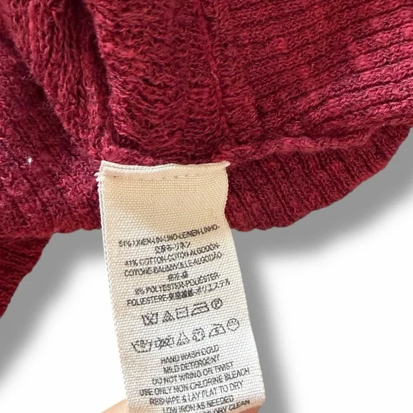 Free People Plum Maroon Wrap Split Hem Mock Neck Long Sleeve Sweater Top Large - Picture 7 of 7